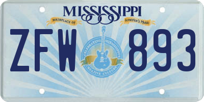MS license plate ZFW893