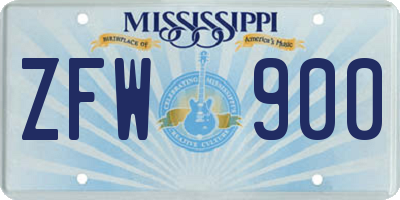 MS license plate ZFW900