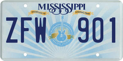 MS license plate ZFW901