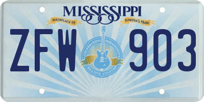 MS license plate ZFW903