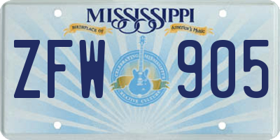 MS license plate ZFW905