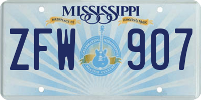 MS license plate ZFW907