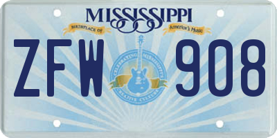MS license plate ZFW908
