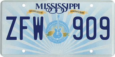 MS license plate ZFW909