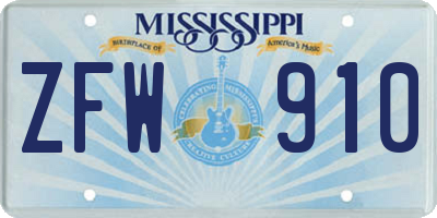 MS license plate ZFW910
