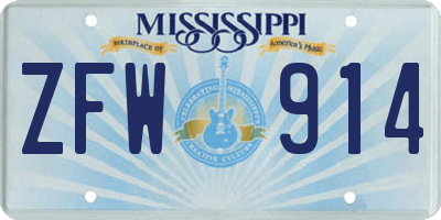 MS license plate ZFW914