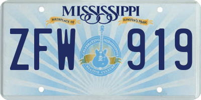 MS license plate ZFW919