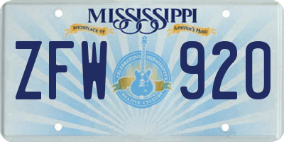 MS license plate ZFW920