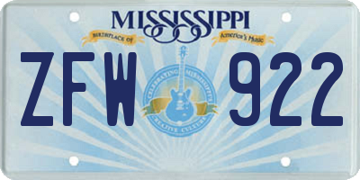 MS license plate ZFW922