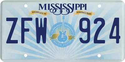 MS license plate ZFW924