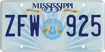 MS license plate ZFW925