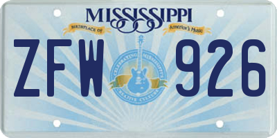 MS license plate ZFW926