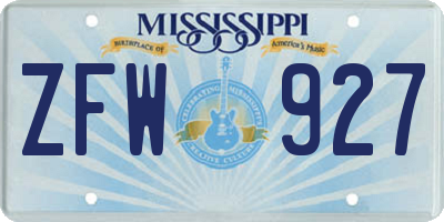 MS license plate ZFW927