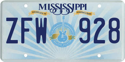 MS license plate ZFW928