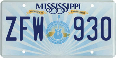 MS license plate ZFW930