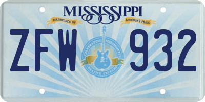 MS license plate ZFW932