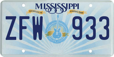 MS license plate ZFW933