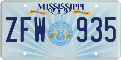 MS license plate ZFW935