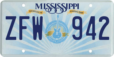 MS license plate ZFW942