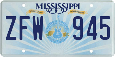 MS license plate ZFW945