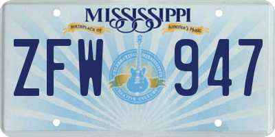 MS license plate ZFW947
