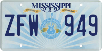 MS license plate ZFW949