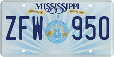 MS license plate ZFW950