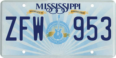 MS license plate ZFW953