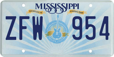MS license plate ZFW954