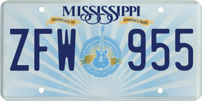 MS license plate ZFW955