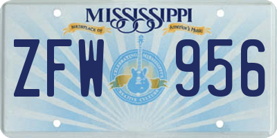MS license plate ZFW956
