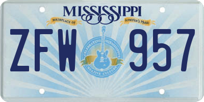 MS license plate ZFW957