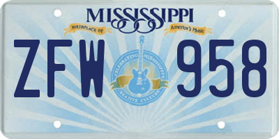 MS license plate ZFW958