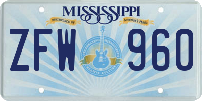 MS license plate ZFW960