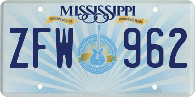 MS license plate ZFW962