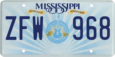 MS license plate ZFW968