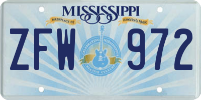 MS license plate ZFW972
