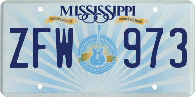 MS license plate ZFW973