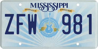 MS license plate ZFW981