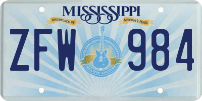 MS license plate ZFW984