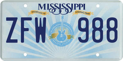 MS license plate ZFW988