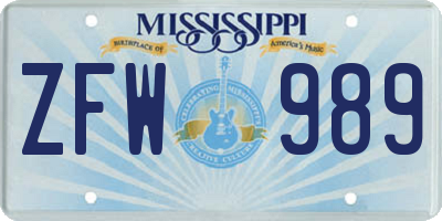 MS license plate ZFW989