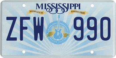 MS license plate ZFW990