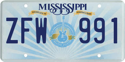 MS license plate ZFW991