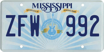MS license plate ZFW992