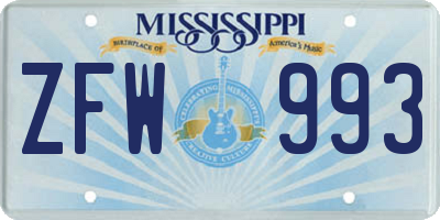 MS license plate ZFW993