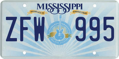 MS license plate ZFW995