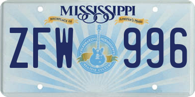 MS license plate ZFW996