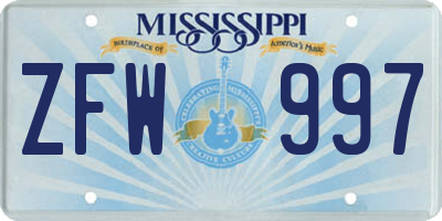 MS license plate ZFW997