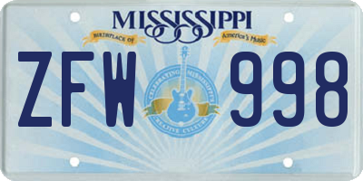 MS license plate ZFW998